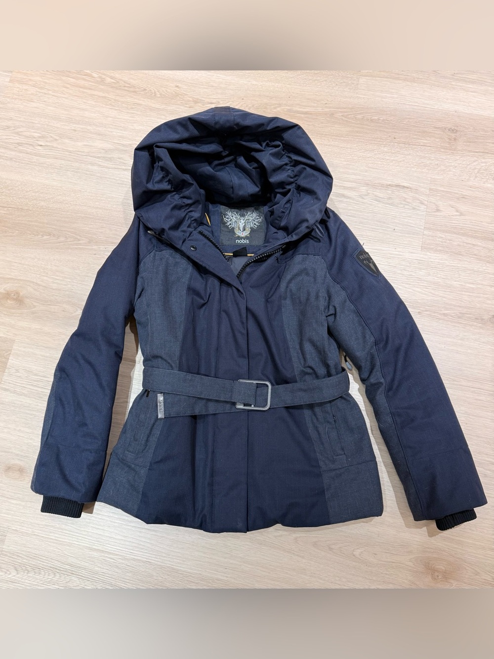 Nobis Astrid Women's Navy Hooded Belted Winter Jacket